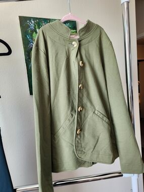 sahalie Olive Utility Button-Front Jacket